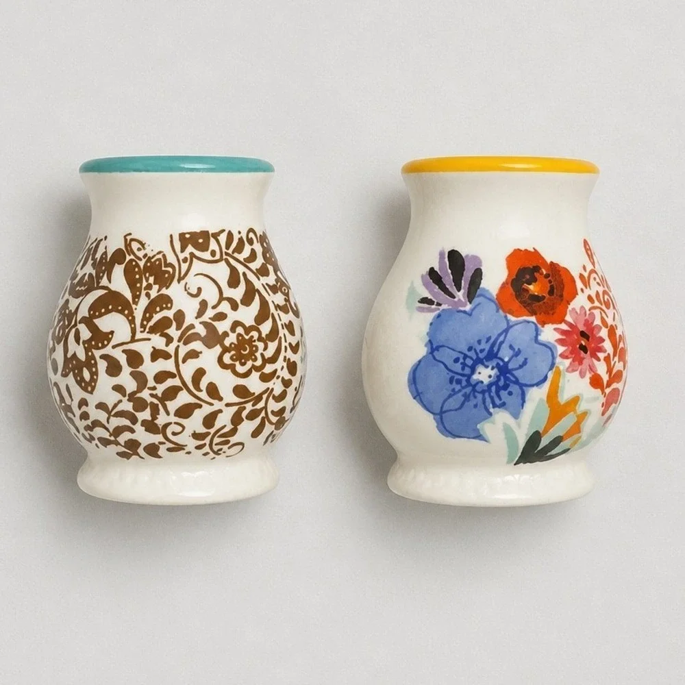 Salt‎ and Pepper Shakers Set OS Multicolor Floral Damask Ceramic Pioneer Woman